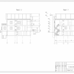 разрезы коттеджа по осям, треть поворотная лестница